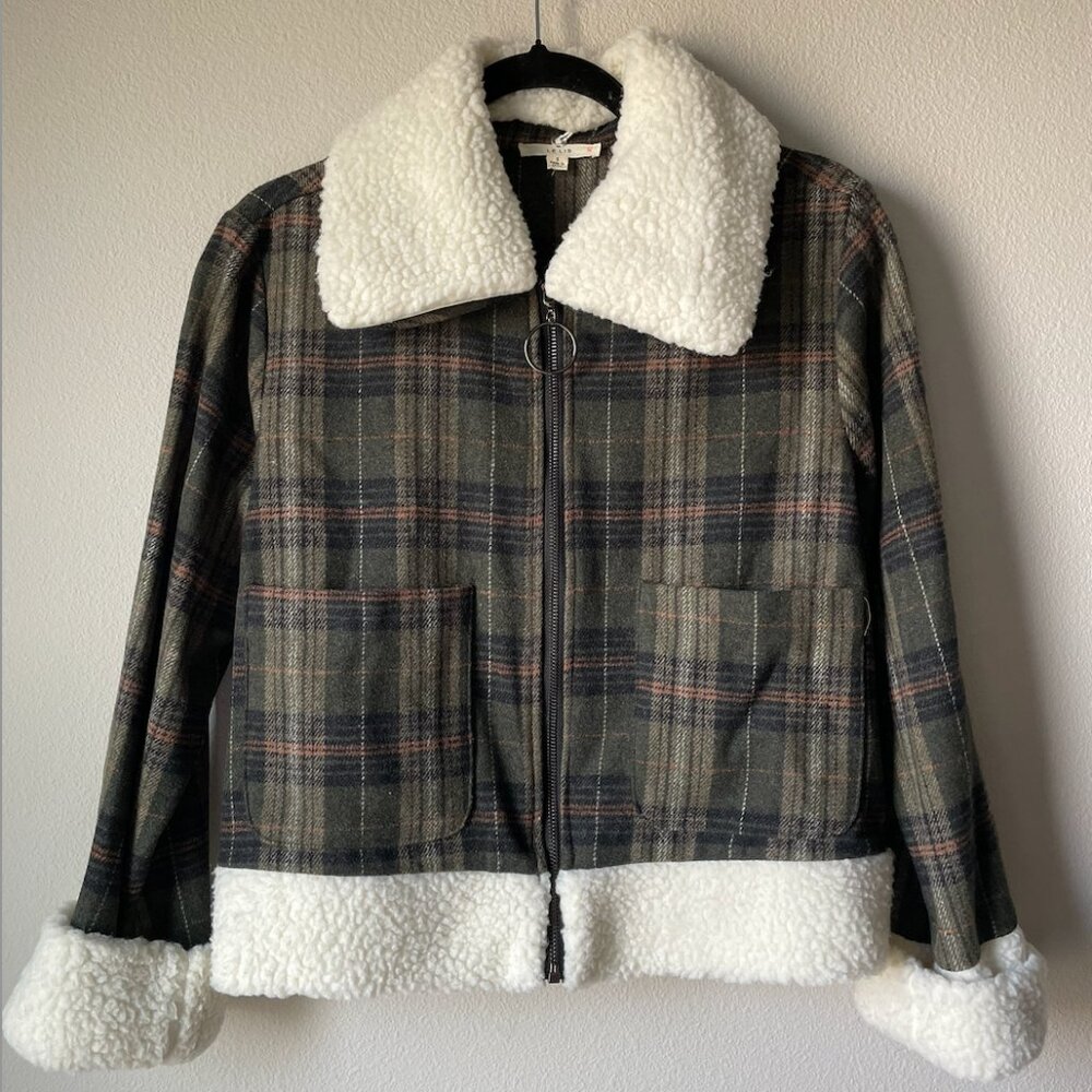 Le Lis Green Plaid Jacket with Sherpa - Size S